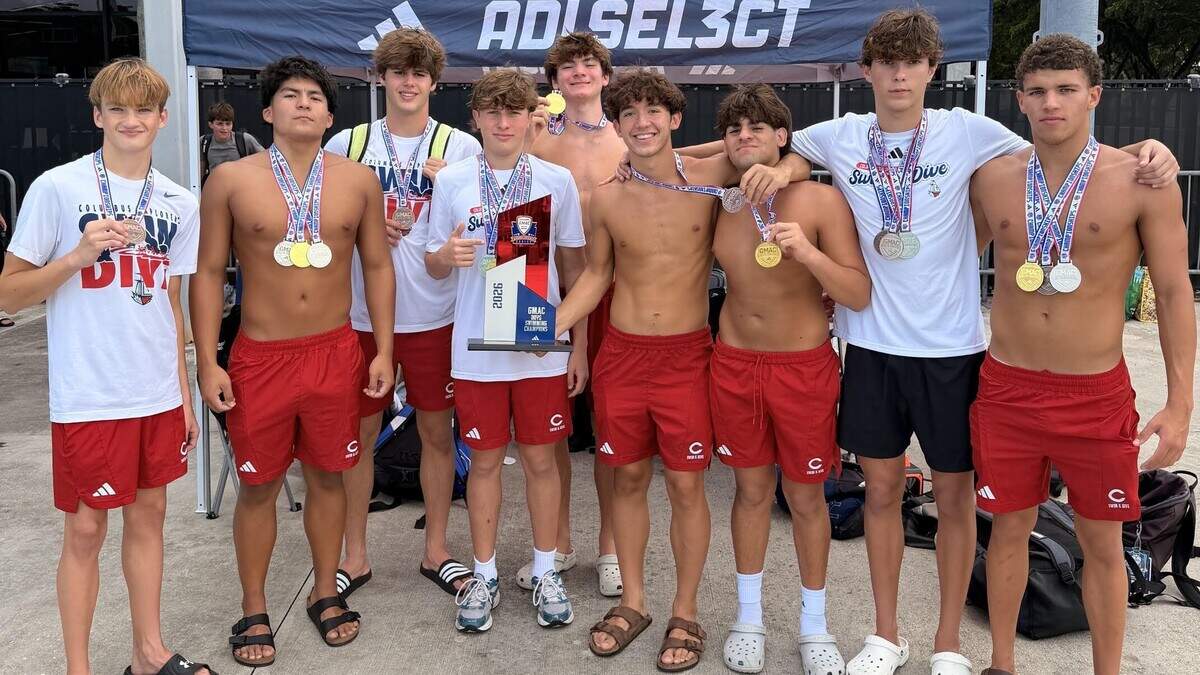 Medal winners from the GMAC champion Columbus boys’ swim team.
